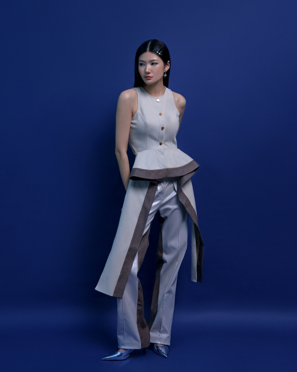 Philippa Top Beige - Saddle Brown Denim