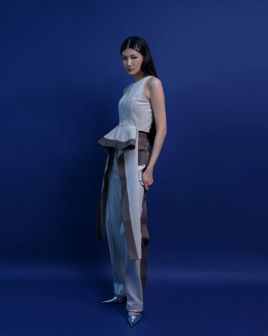 Philippa Top Beige - Saddle Brown Denim