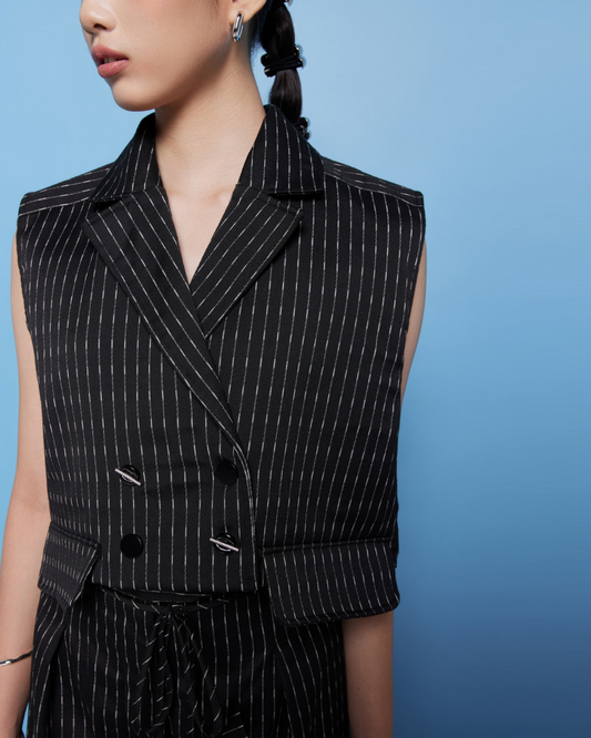 Kelsey Vest Black Stripes - Red