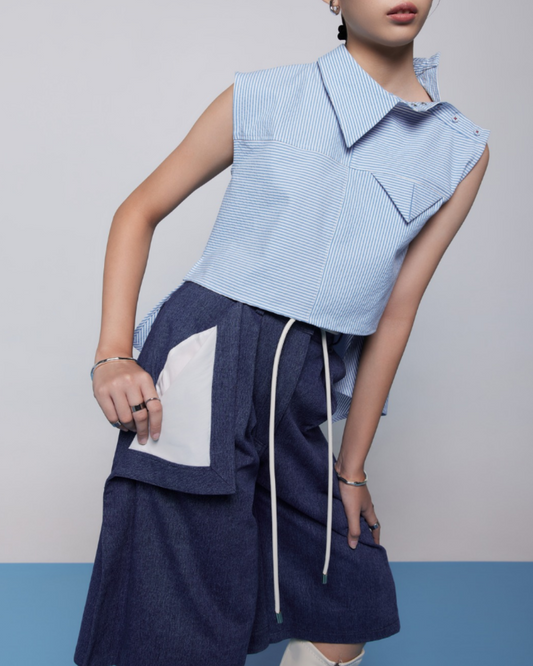 Lawrence Top White - Blue Stripes