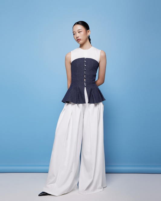Andersson Top White - Denim Blue