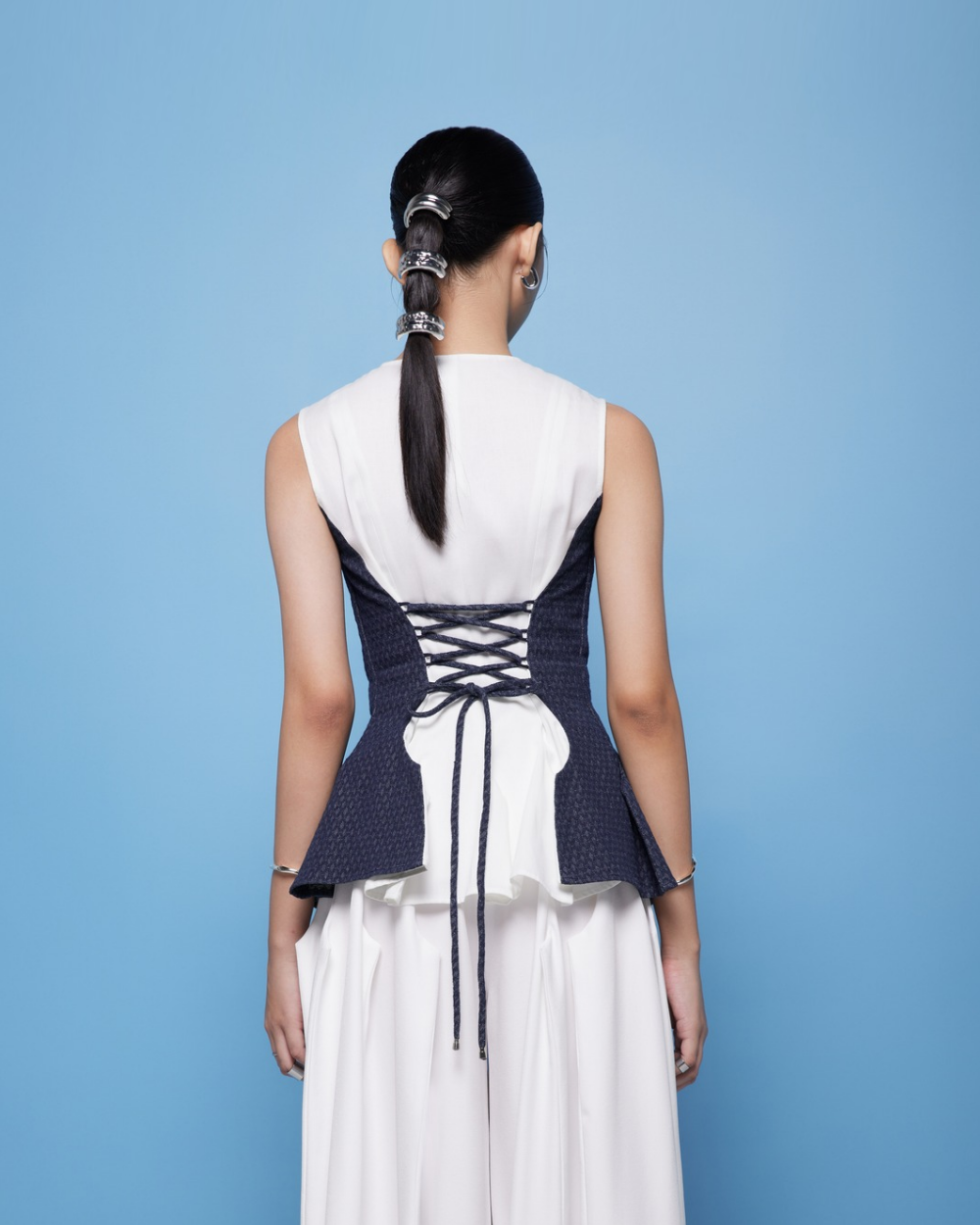 Andersson Top White - Denim Blue