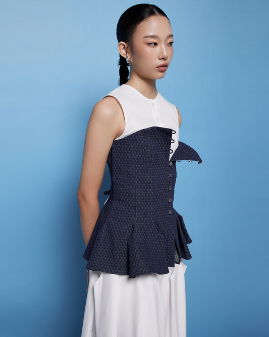 Andersson Top White - Denim Blue