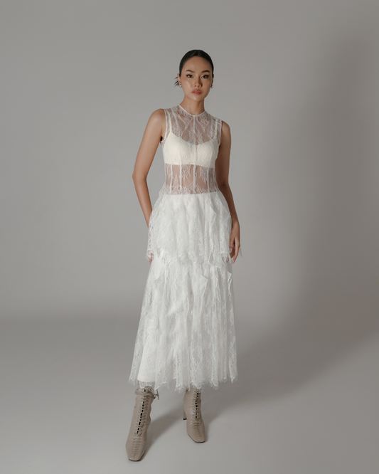 Gloria-Rayna Set in White (with Midi Skirt Lining)
