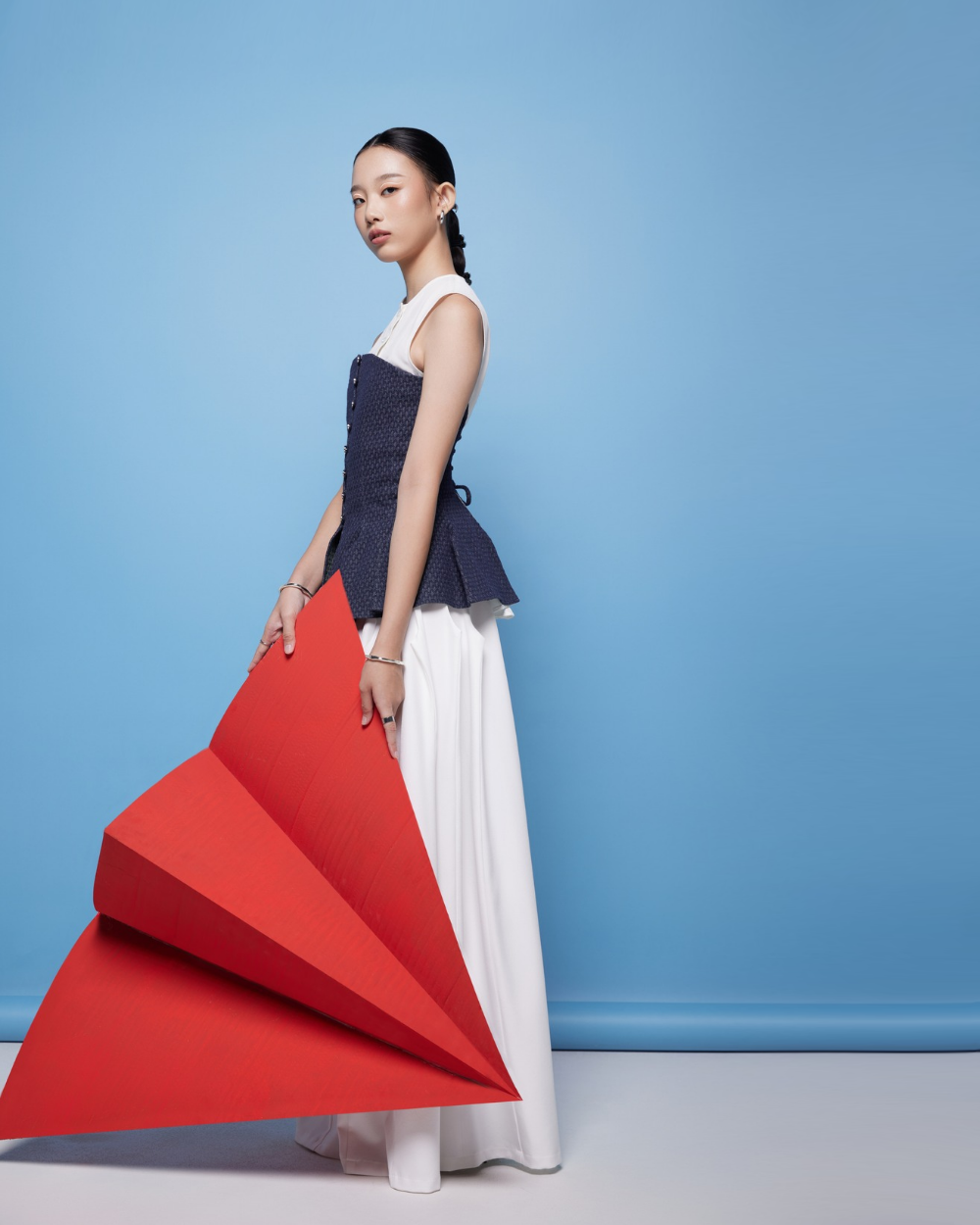 Andersson Top White - Denim Blue