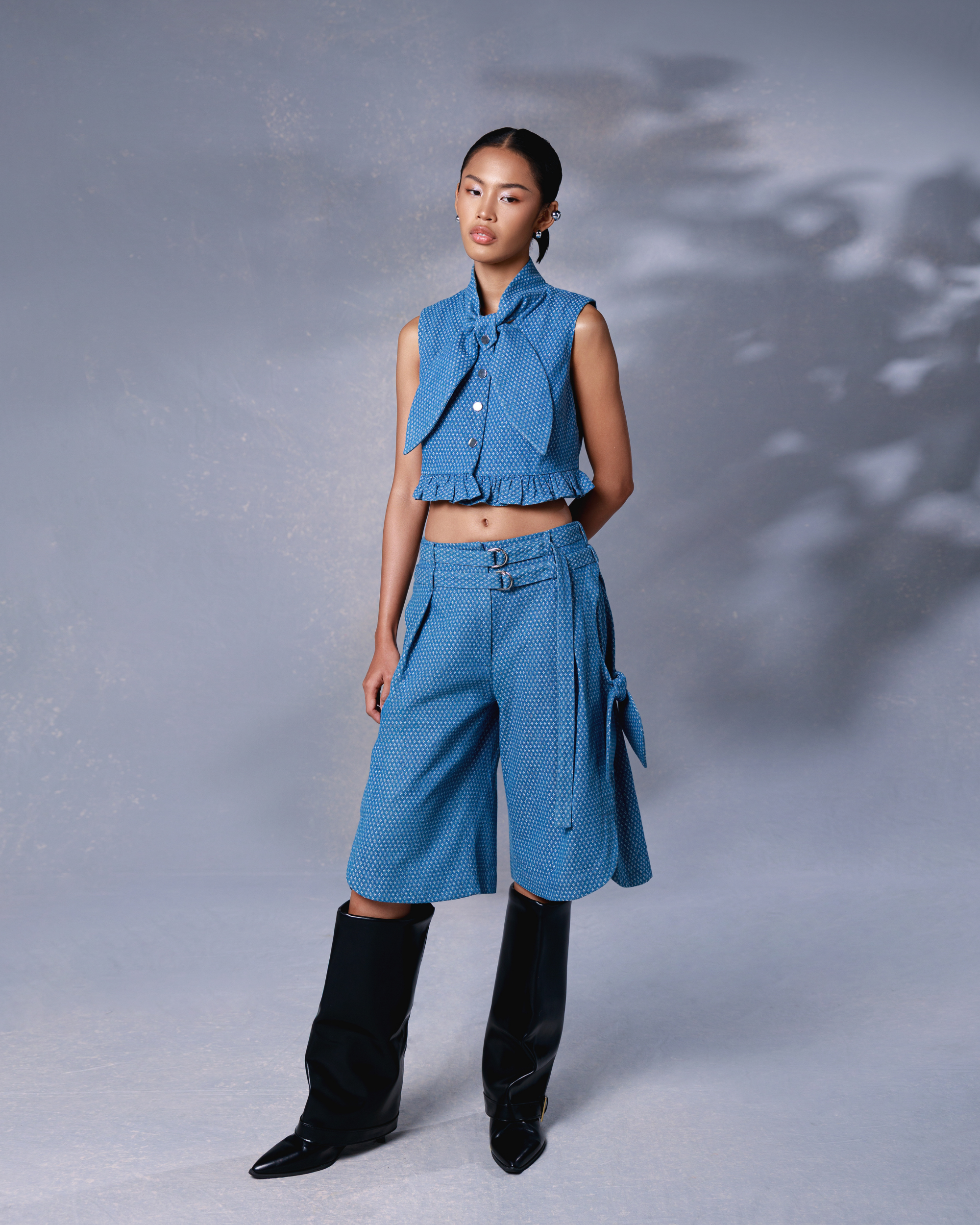 Rhea Bermuda Pants Washed Blue Denim