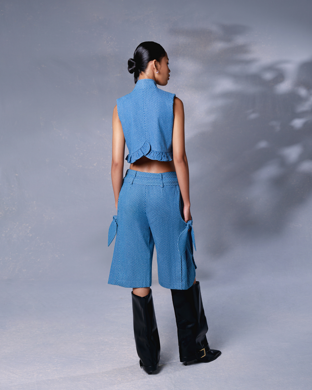 Rhea Bermuda Pants Washed Blue Denim