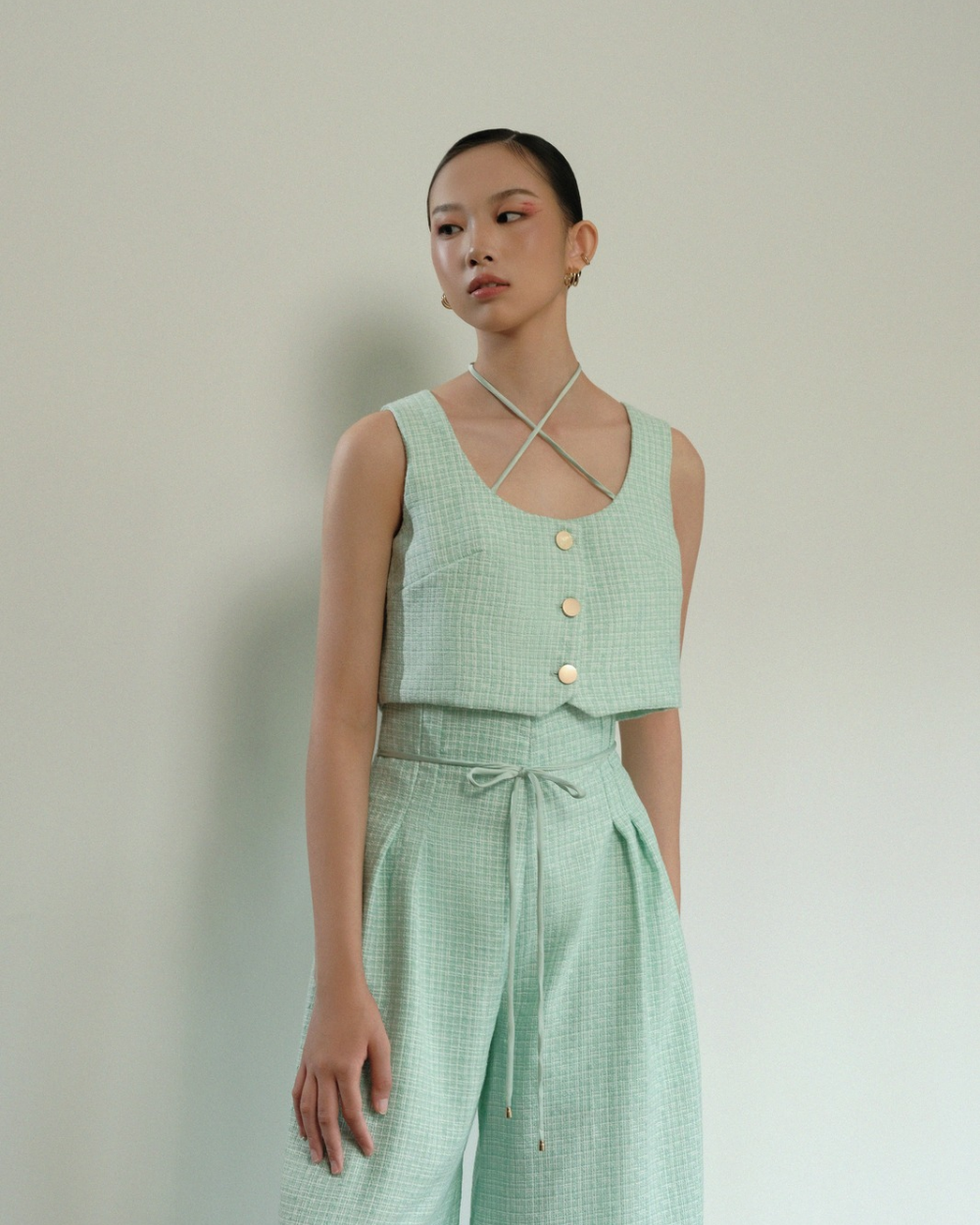 Carson Midi Pants Tweed Mint